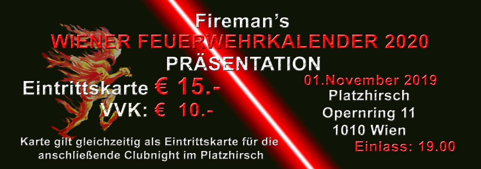 Ticketverkauf Feuerwehr-Kalender Wien 2020 Präsentationsshow